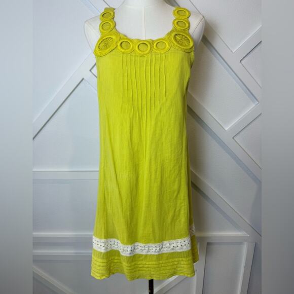 Anthropologie Edme & Esyllte Boho Yellow Gauzy Shift Tank Dress Size Small - Picture 1 of 10